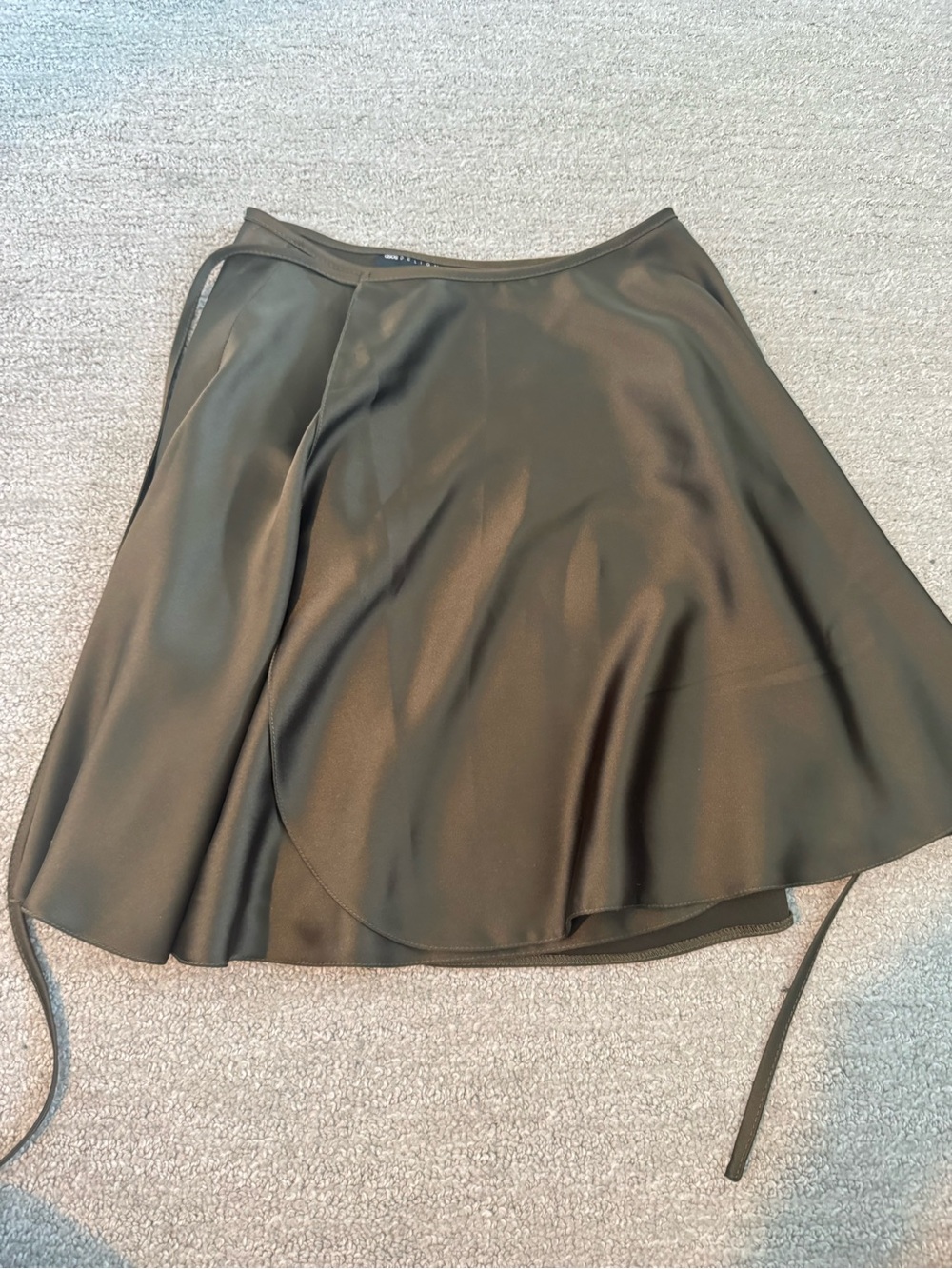 ASOS Satin Wrap Skirt in Olive Green